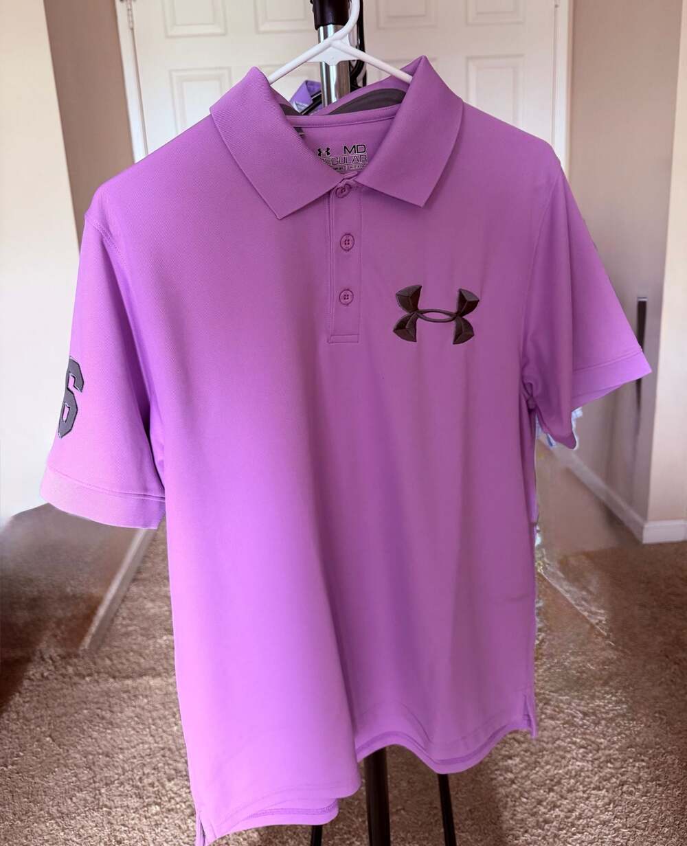 Under Armour HeatGear Performance Polo Shirt with '96' Sleeve Graphic - Purple